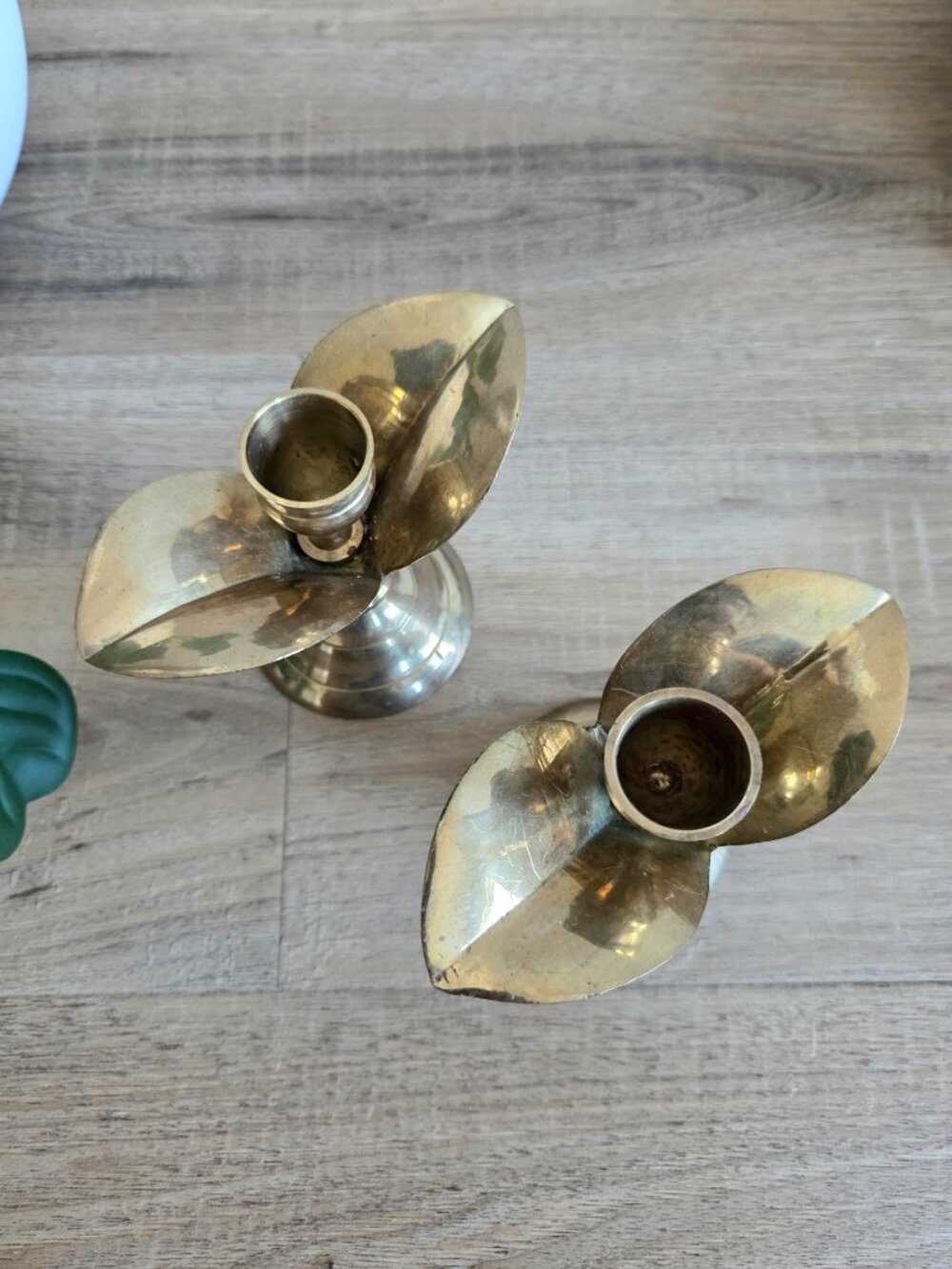 Pair of Solid Brass Vintage Handmade Candlesticks Candleholders Floral Shape - Picture 4 of 8